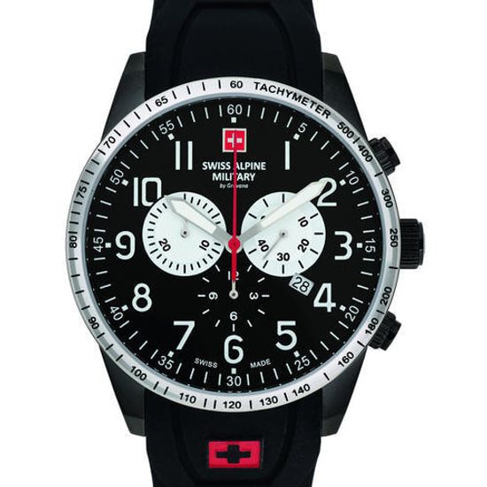 С ремешком Мужские наручные часы с черным силиконовым ремешком Swiss Alpine Military 7082.9877 chrono 45mm 10ATM