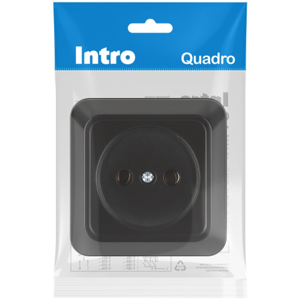 Розетка Intro Quadro 2-201-05 без заземления IP20 16А-250В ОУ антрацит | Intro