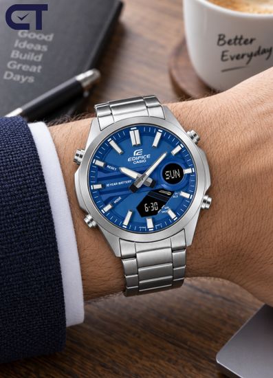 CASIO EFV-C120D-2ADF EDIFICE мужские наручные часы — стальной хронограф с синим циферблатом
