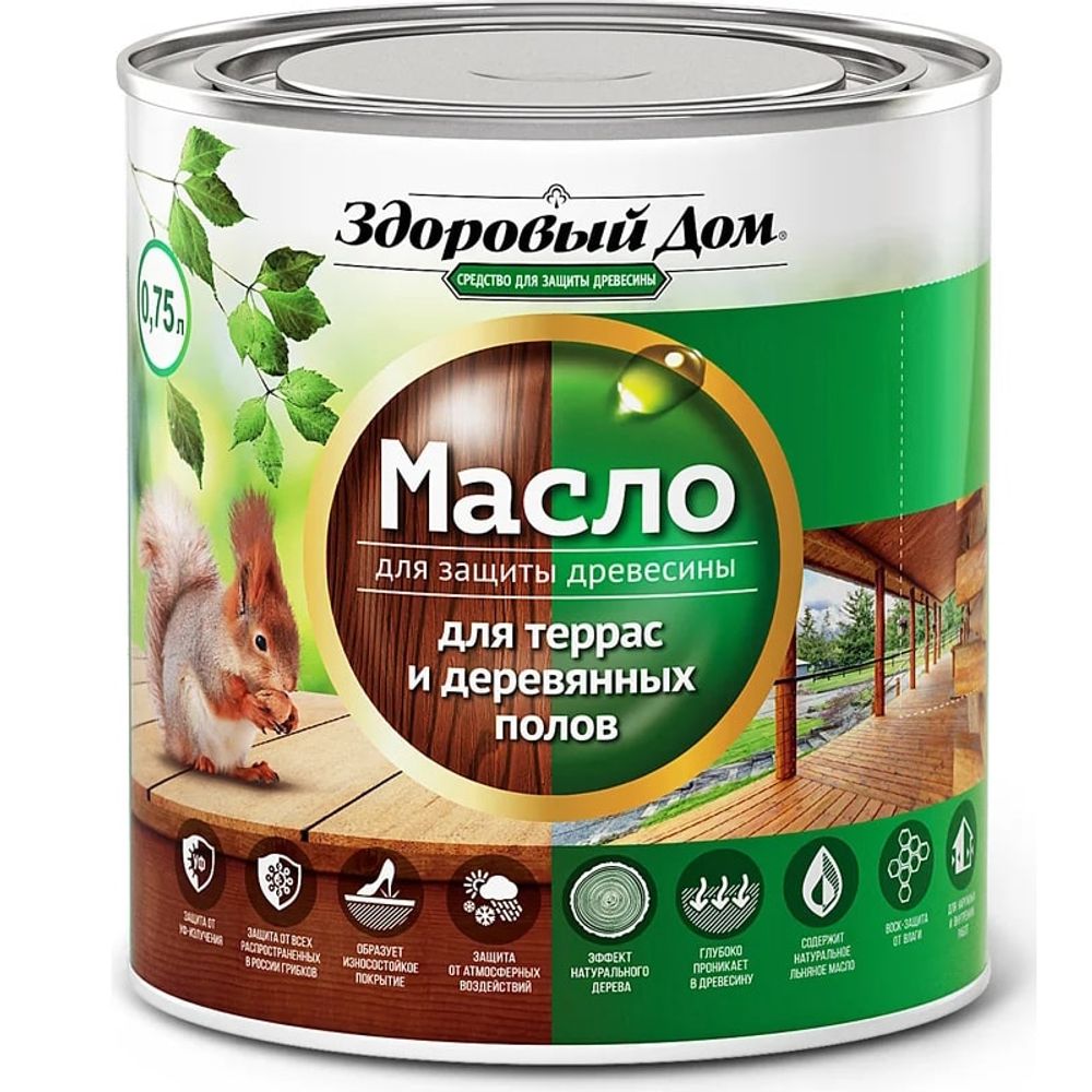 Масло д/террас и дерев.полов Здоровый Дом Орех 0,75л Масло д/террас и дерев.полов Здоровый Дом Орех 0,75л