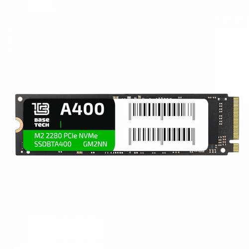 SSD BaseTech A400 128Гб, M.2 2280, NVMe, Bulk, TLC, PCIe3.0, Чтение:1900мб/с, Запись:1000мб/с (SSDBTA400128GM2NN)