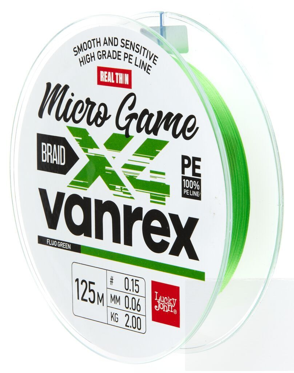 Леска плетёная LJ Vanrex MICRO GAME х4 BRAID Fluo Green 125 м, 0,06 мм