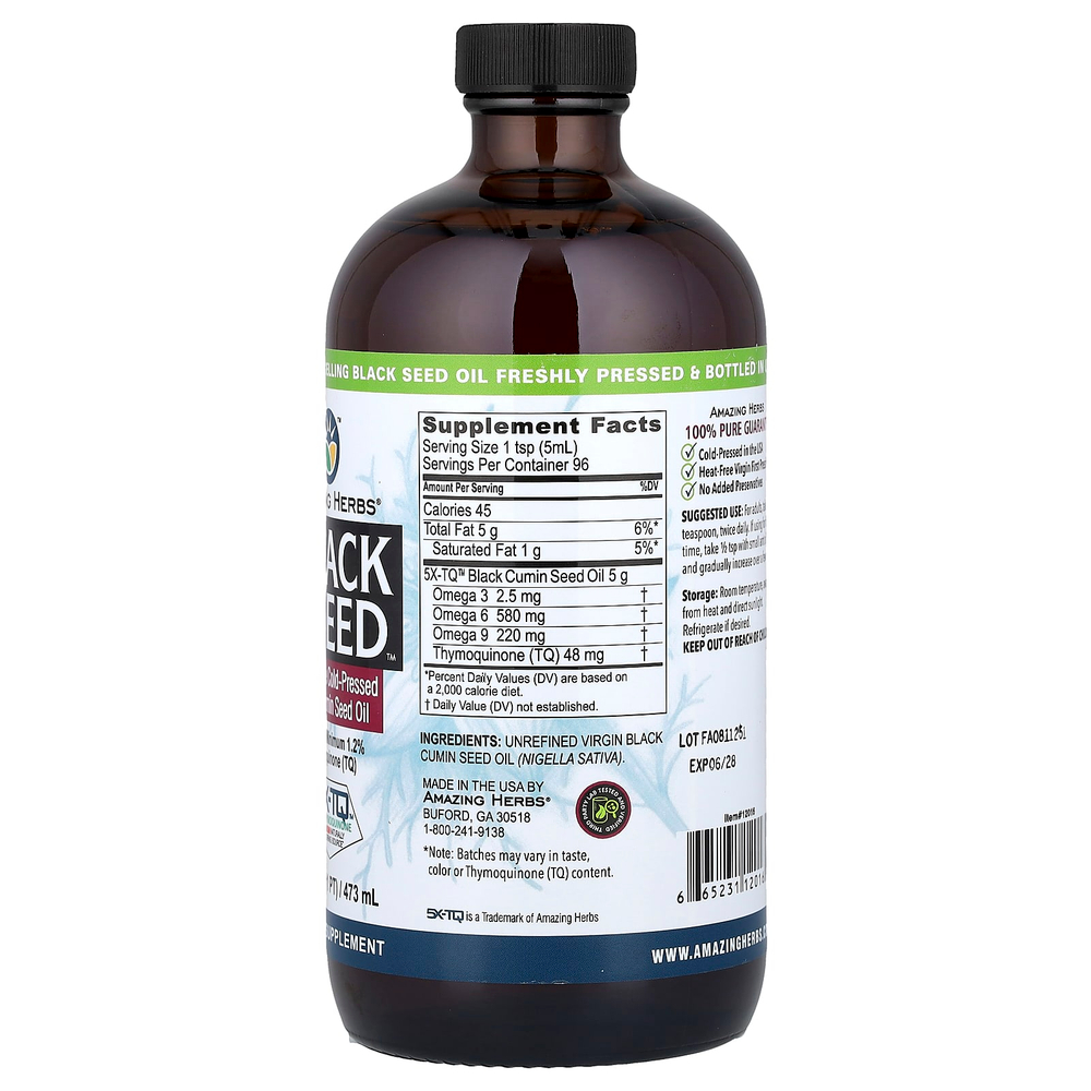 Amazing Herbs, Black Seed™, 100% Pure Cold-Pressed Black Cumin Seed Oil, 16 fl oz (473 ml)