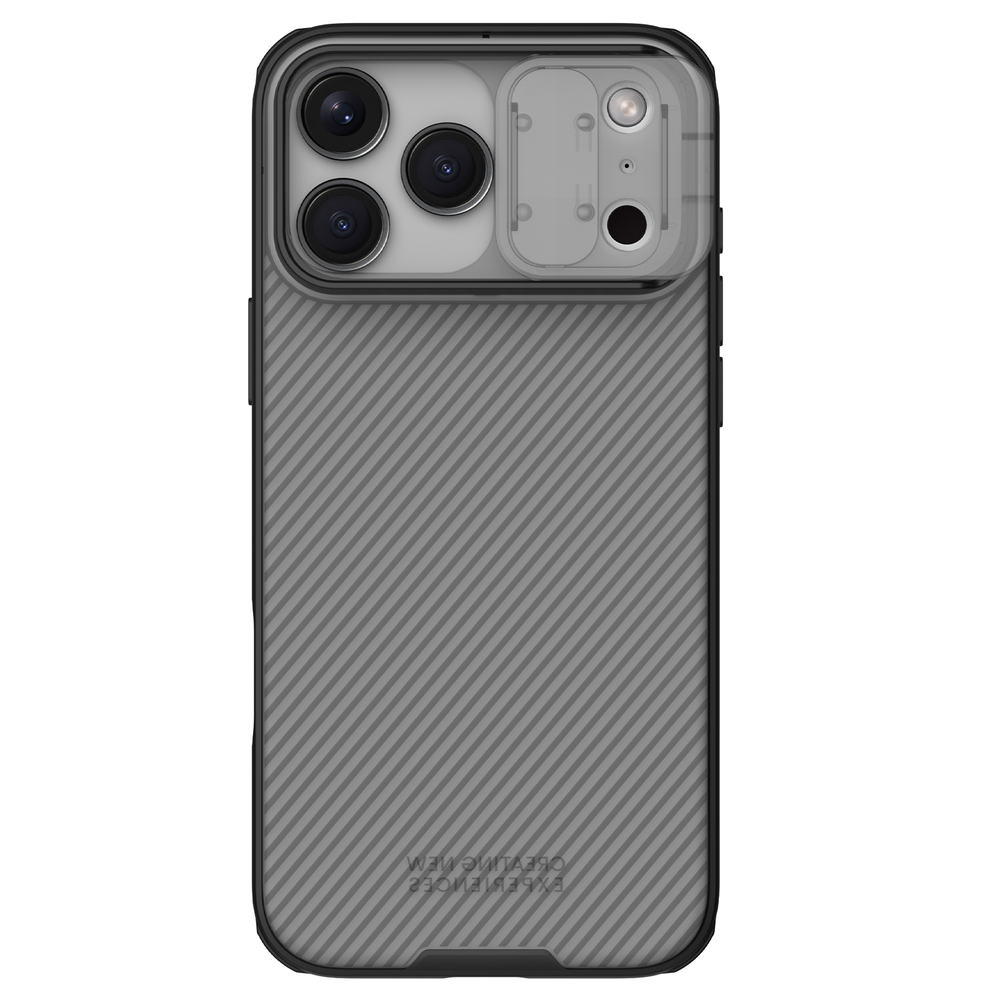 Чехол серого цвета (Transparent black) на iPhone 17 Pro Max, серия CamShield Pro (обновленная двойная защитная шторка для камеры) от Nillkin