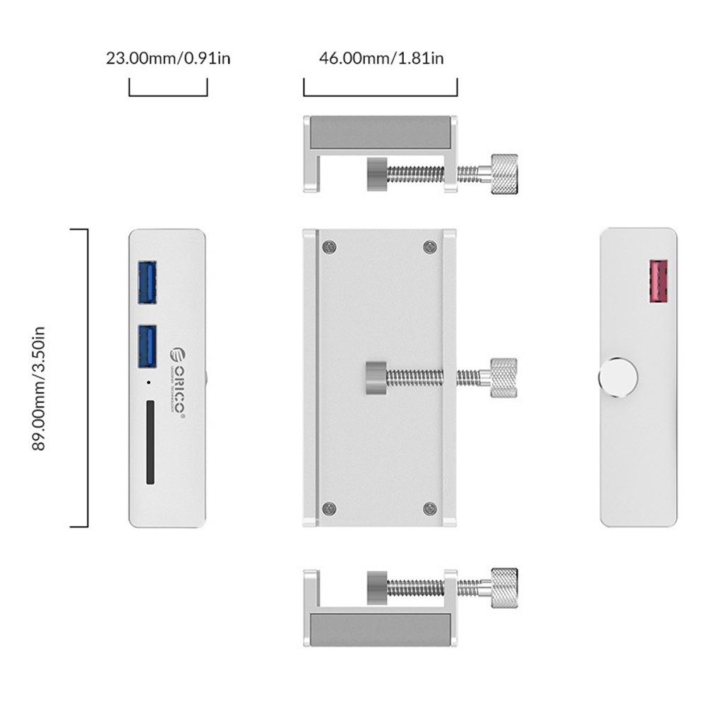 USB-хаб Orico MH2AC 2xUSB3.0/SD серебристый