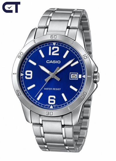 CASIO MTP-V004D-2B CASIO Collection мужские наручные часы — синий циферблат, индикация даты и стальной браслет
