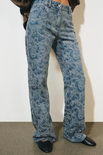 ZARA ДЖИНСЫ FLARE С ВЫСОКОЙ ПОСАДКОЙ И ЖАККАРДОМ — ZW COLLECTION, СИНИЙ