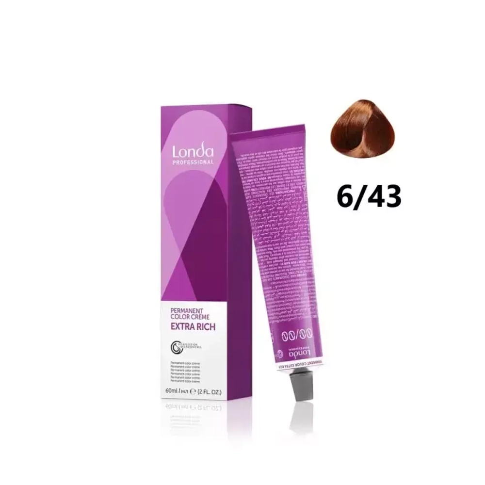 Londa Color стойкая крем-краска, 6/43 темный блонд медно-золотистый, 60мл