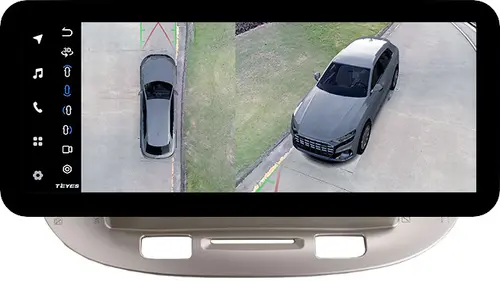 Магнитола для KIA Rio 2 2005-2011 (рамка бежевая) - Teyes LUX ONE 360 монитор 12.3" 2K QLED на Android 10, Быстрая, CarPlay, 4G SIM-слот, 4 камеры в комплекте