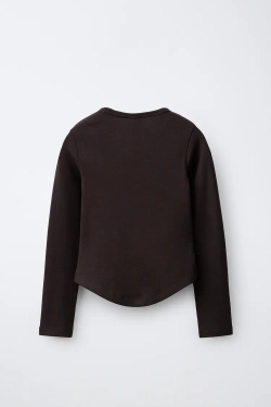 ZARA ОДНОТОННЫЙ ЛОНГСЛИВ С МОДАЛОМ, КОРИЧНЕВЫЙ