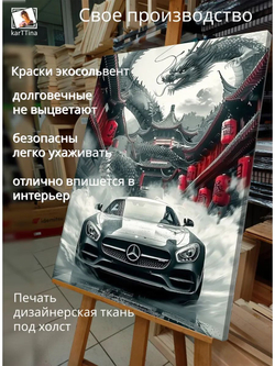 Картина "Дракон в облаках", для интерьера 50х70см 1шт., на деревянном подрамнике