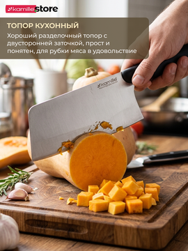 Кухонный топор Kamille КМ5176 из нержавеющей стали, длина 29,5 см.