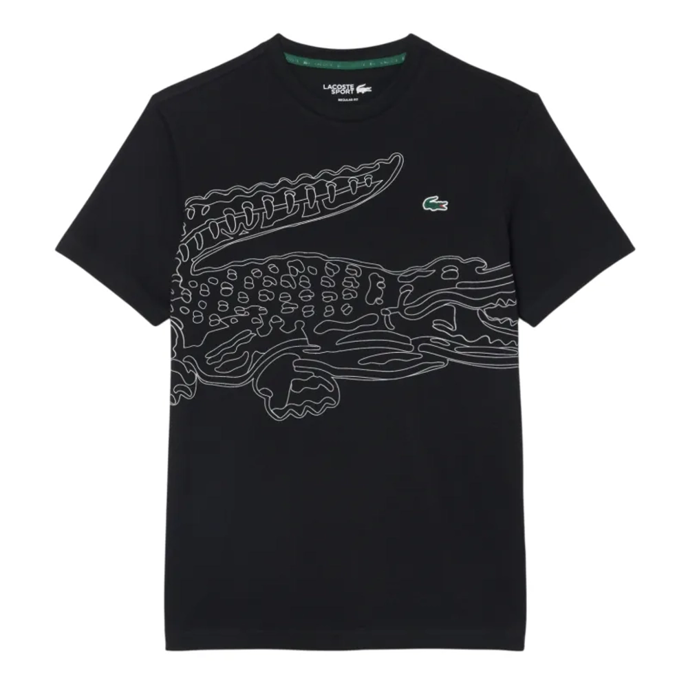 Мужская теннисная футболка Lacoste Ultra Dry Crocodile Print Sport - black/white