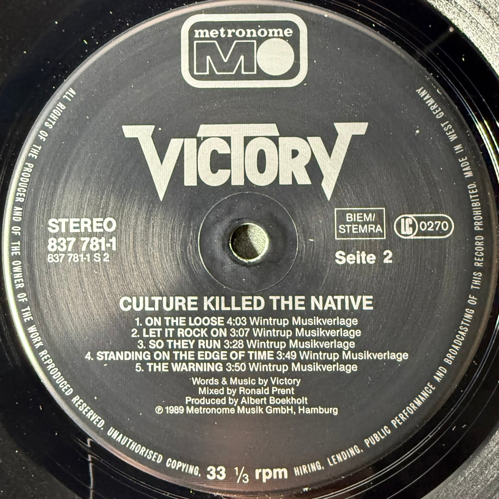 Victory ‎– Culture Killed The Native (Германия 1989г.)