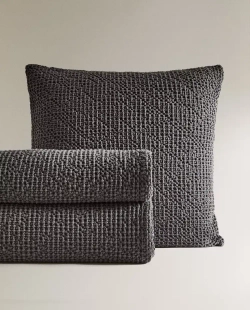 ZARA HOME ВАФЕЛЬНОЕ ПОКРЫВАЛО, ТЕМНО-СЕРЫЙ
