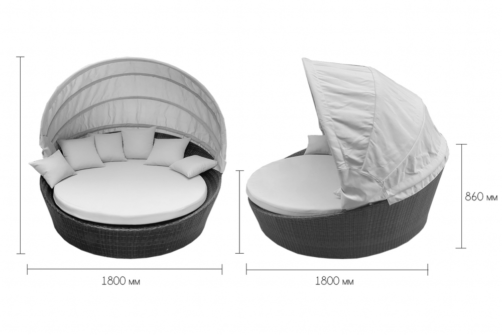 Лаунж-диван плетеный Tagliamento Shell-sunshade, белый, бирюза