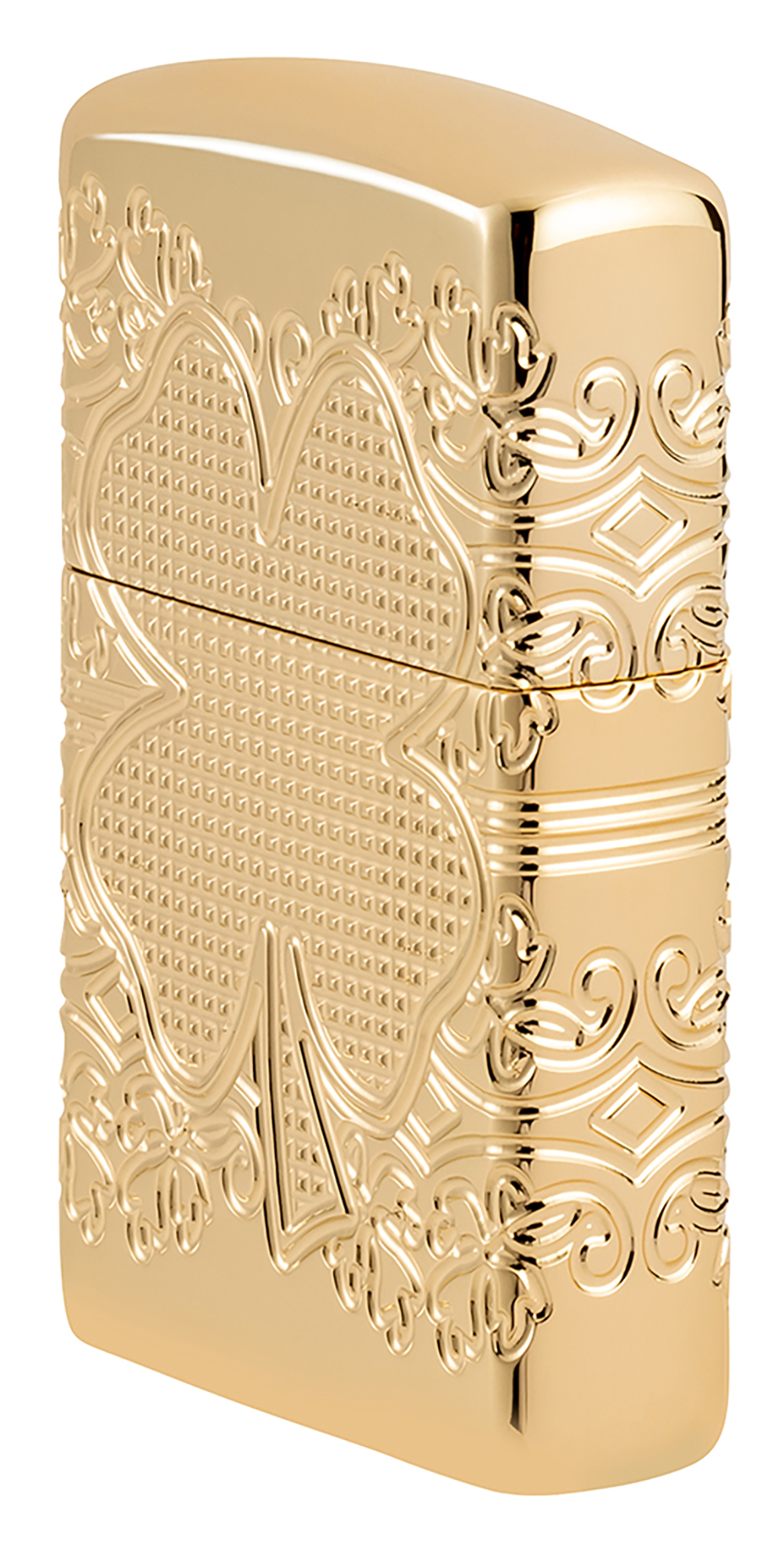Зажигалка ZIPPO Armor Счастливый клевер с глянцевым золотистым покрытием | Lucky Clover High Polish