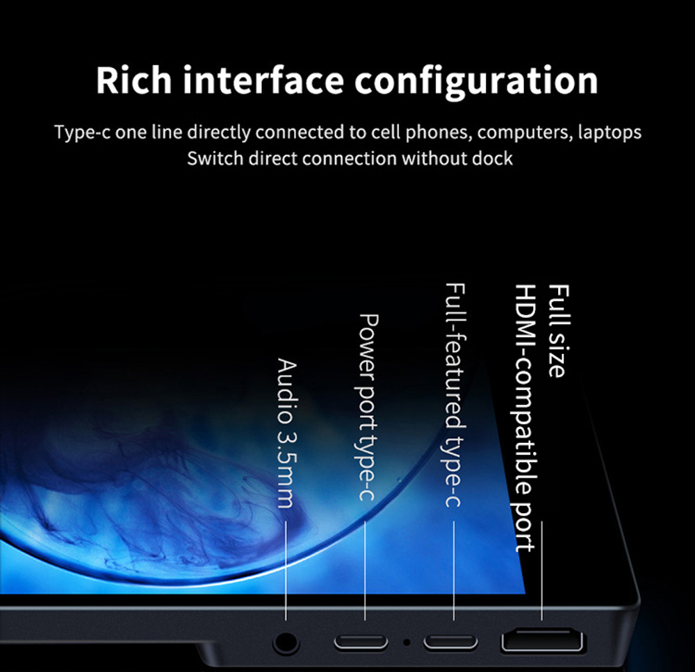15.6" Портативный сенсорный монитор VCHANCE FHD IPS 1920x1080, 60 Гц