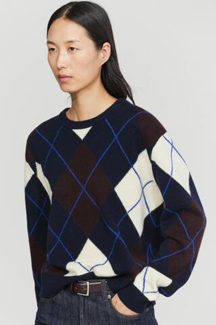 Massimo Dutti Шерстяной свитер в ромб, темно-синий