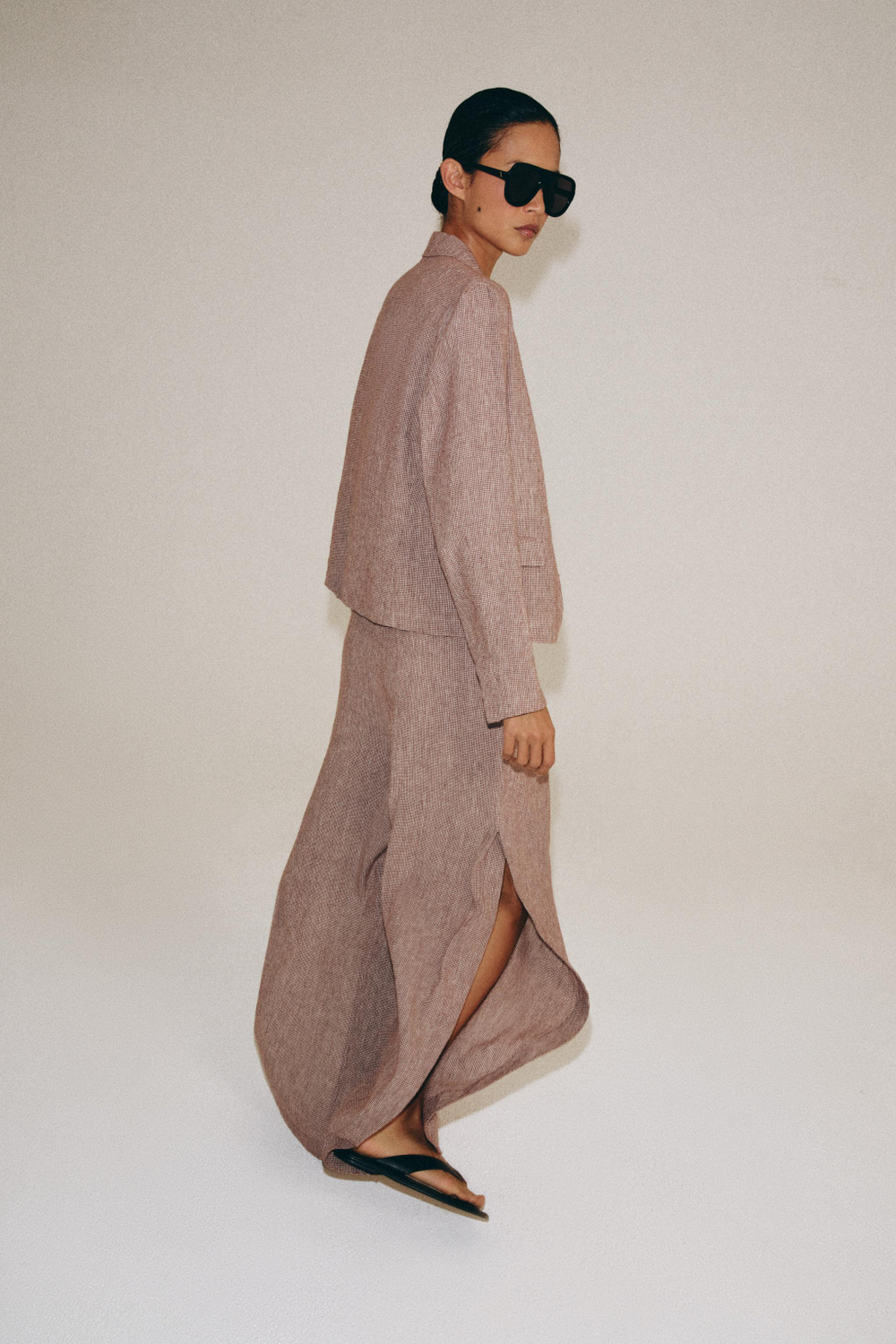 ZARA БЛЕЙЗЕР ИЗ СМЕСОВОГО ЛЬНА — ZW COLLECTION, ГРАНАТОВЫЙ