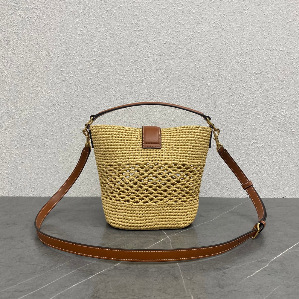 Сумка Celine Louise из рафии, натуральная с коричневым — фото 4