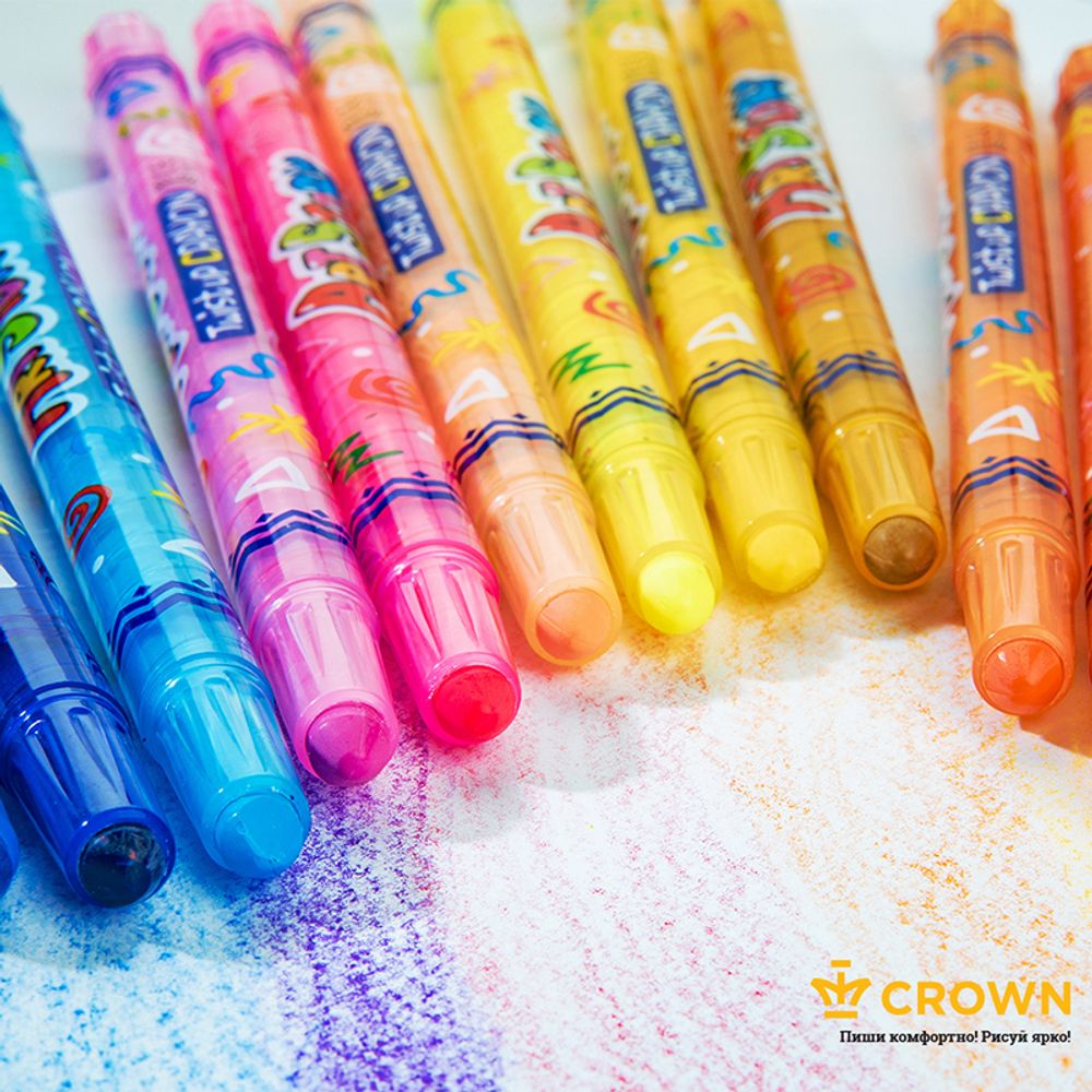 Карандаши восковые Crown "ArtStory", 24цв., выкручивающийся стержень, ПВХ, европодвес