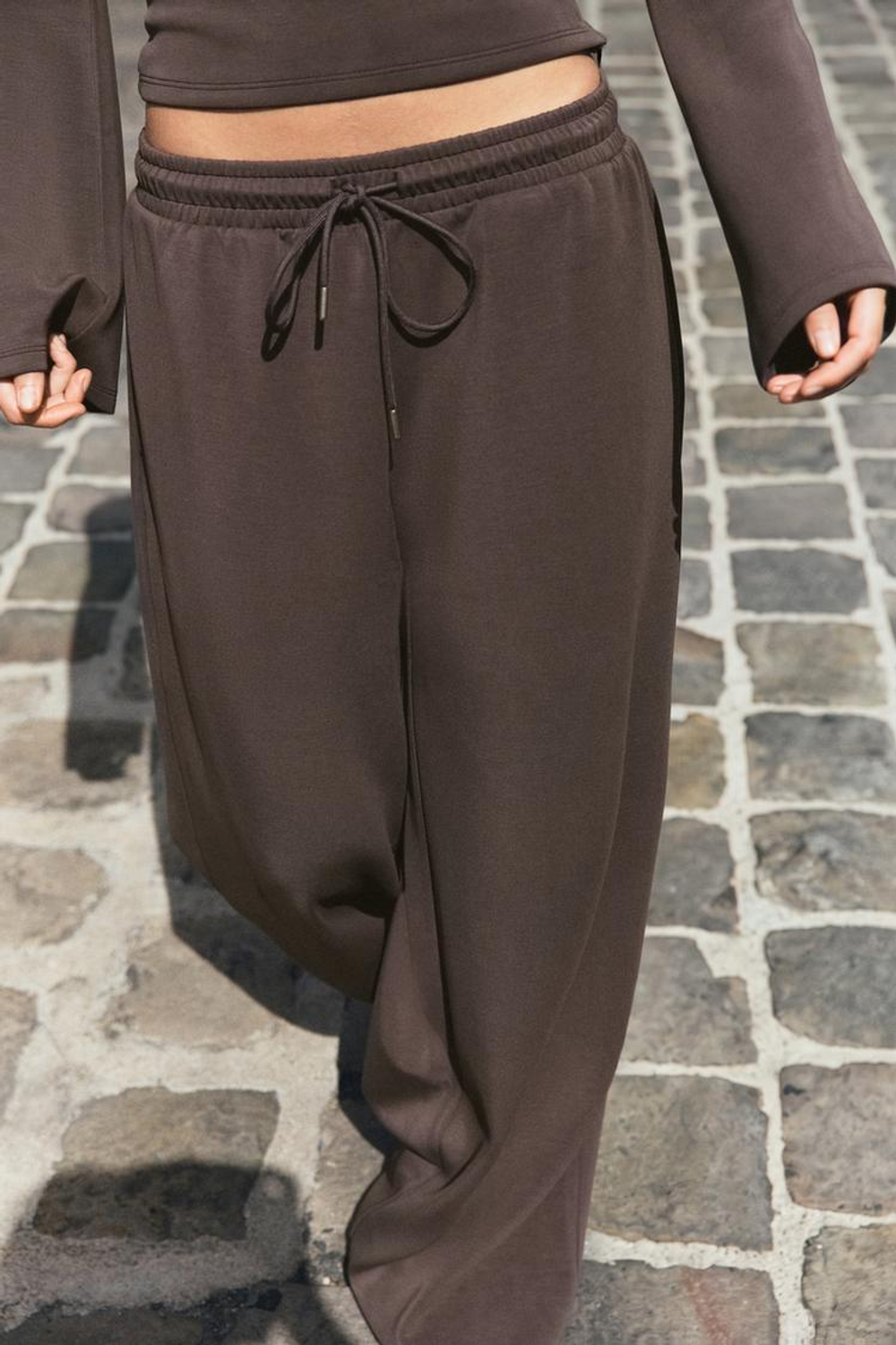 ZARA ПРЯМЫЕ ДЛИННЫЕ БРЮКИ, СЕРО-КОРИЧНЕВЫЙ