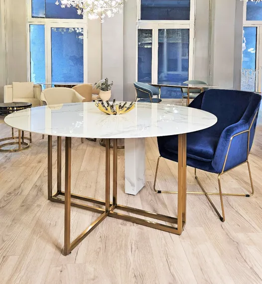 Стол Marble Cross Round, Ø130 см, белый керамогранит