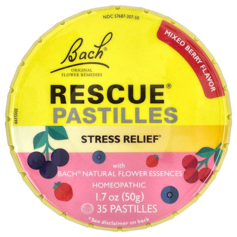 Bach, Rescue®, пастилки для снятия стресса, ягодный вкус, 35 пастилок