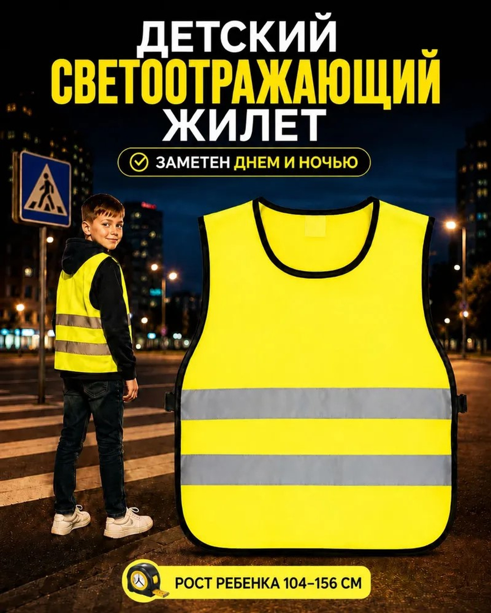 Детский светоотражающий жилет для школы и прогулок (желтый)