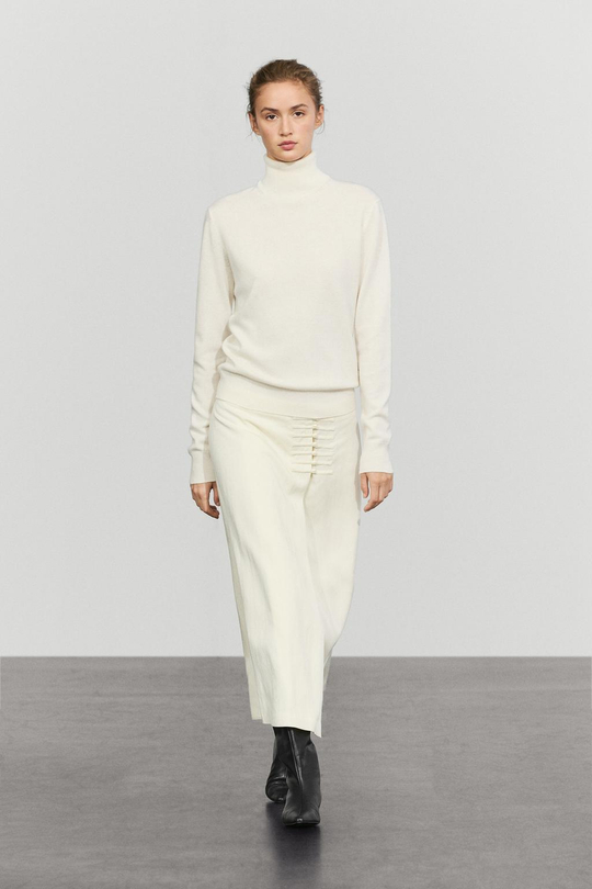 Massimo Dutti Юбка миди прямого кроя с пуговицами, кремовый