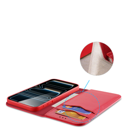 Чехол книжка из натуральной кожи красного цвета для iPhone 17 Pro Max, серия Hivo Series Case (защита RFID) от Dux Ducis