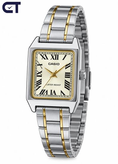 CASIO LTP-V007SG-9B CASIO Collection женские наручные часы — двухцветный браслет, золотистый циферблат и винтажная геометрия