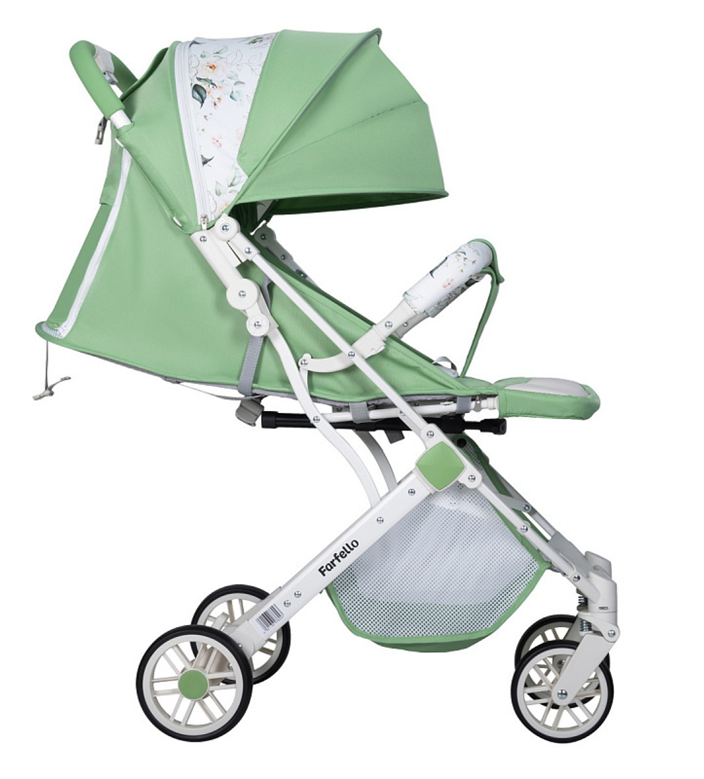 Kоляска детская прогулочная Farfello Comfy Go (Green/colorful white frame) зеленый разноцветный