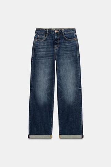 ZARA ДЖИНСЫ Z1975 RELAXED FIT СО СРЕДНЕЙ ПОСАДКОЙ И ОТВОРОТАМИ, СИНИЙ