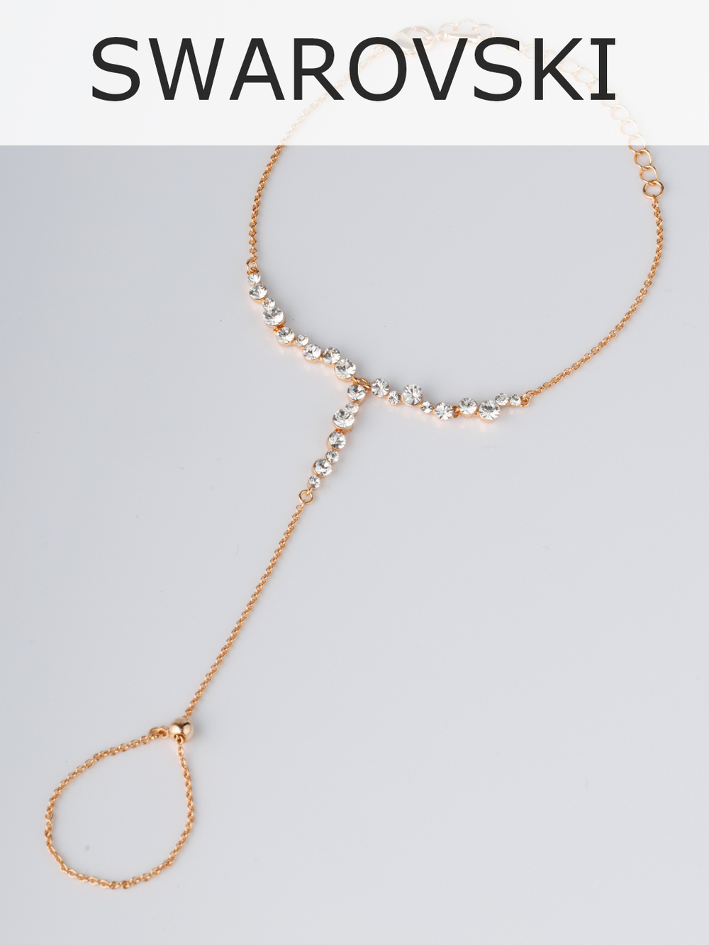 Слейв-браслет Лика на руку с кольцом и камнями Swarovski