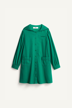 ZARA ПЛАТЬЕ С ВОРОТНИКОМ-СТОЙКОЙ, ЗЕЛЕНЫЙ
