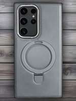 Business style чехол из кожи для SAMSUNG GALAXY S22 ULTRA с кольцом-подставкой и бархатной подкладкой