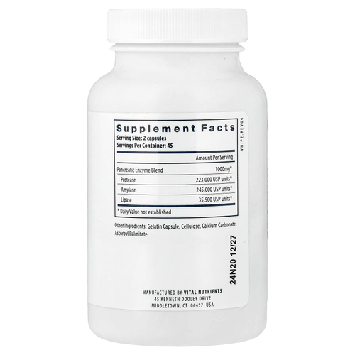 Vital Nutrients, панкреатические ферменты, 90 капсул