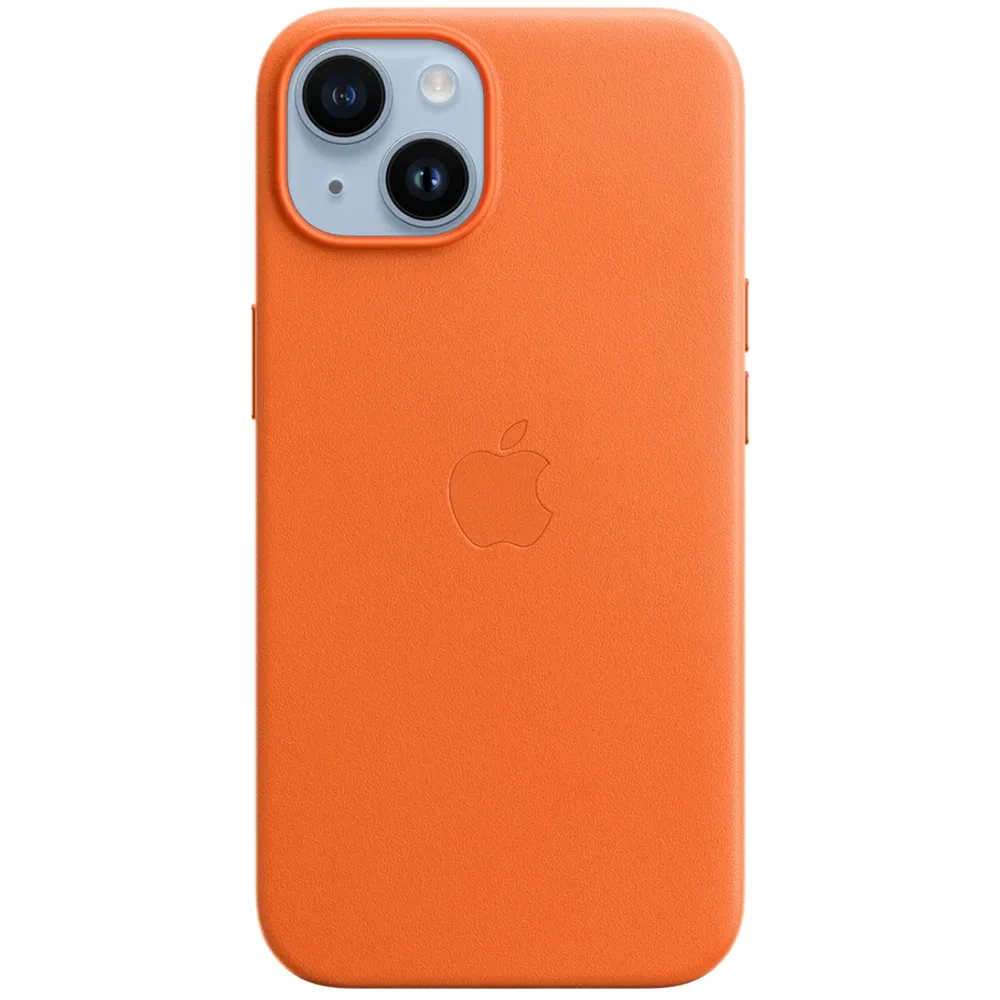 Кожаный чехол с поддержкой MagSafe Apple Leather Case для iPhone 14, Orange (Оранжевый)