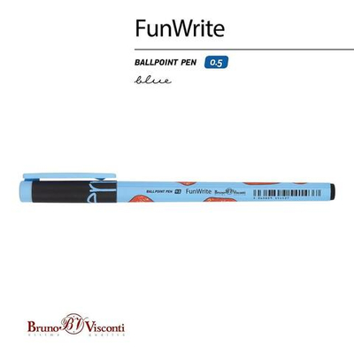 Ручка шариковая 0,5мм, синяя "FunWrite. Ягоды. Графика. Клубника" (Bruno Visconti)
