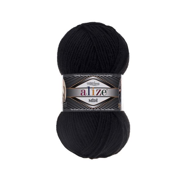 Пряжа Alize (Ализе) Superlana Midi / уп.5 мот. по 100 г, 170м, 060 черный A