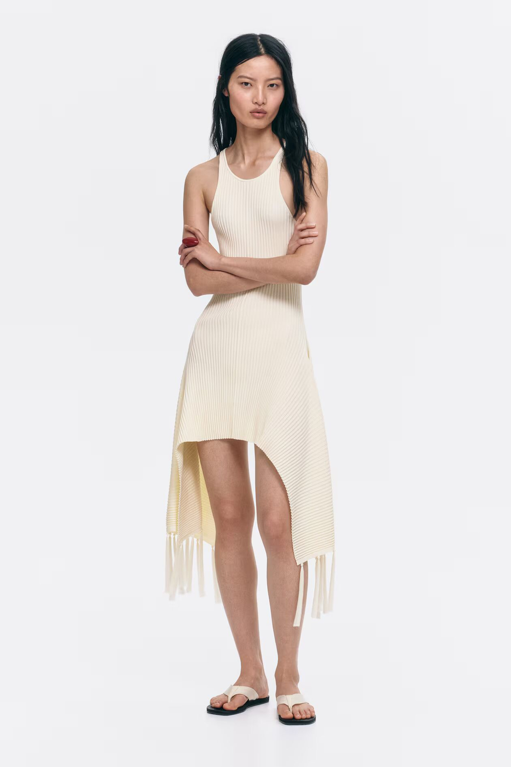 Платье с бахромой и резиновой вязкой - H&M