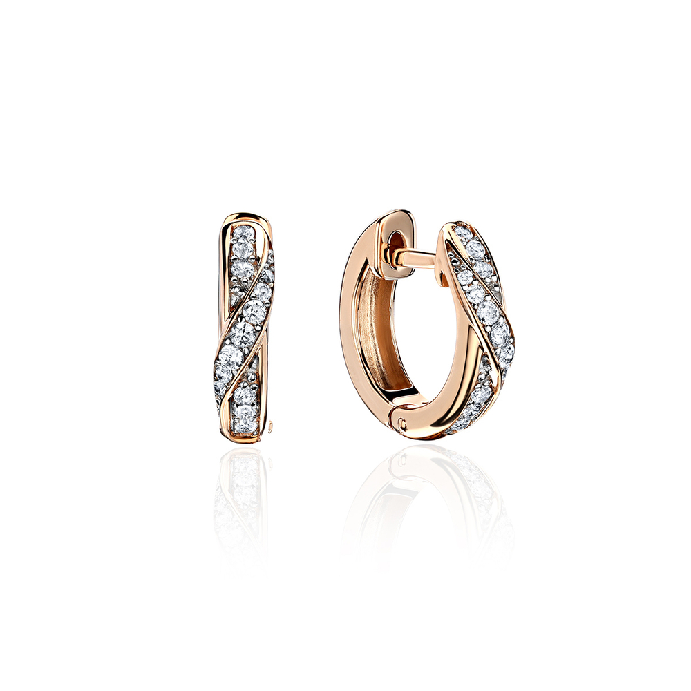 Серьги конго с фианитом из красного золота 585 пробы JA-S-1113957Р