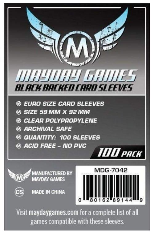 Протекторы для настольных игр Mayday Euro Card - Black Backed (59x92) - 100 штук