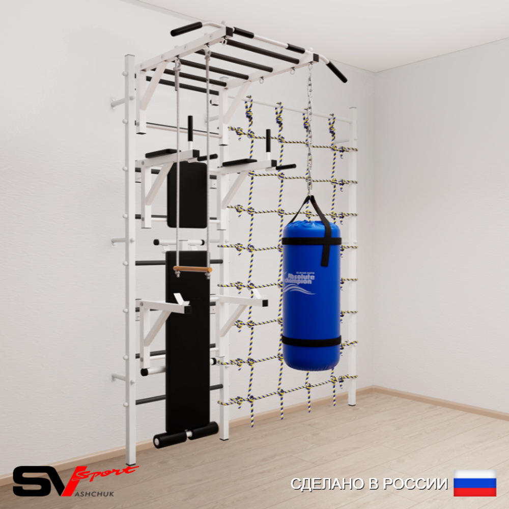 Шведская стенка Sv Sport 56330 (Турник рукоход/Брусья/Стойка/Скамья/Трапеция/Цепь/Мешок 30кг/Канатный лаз)