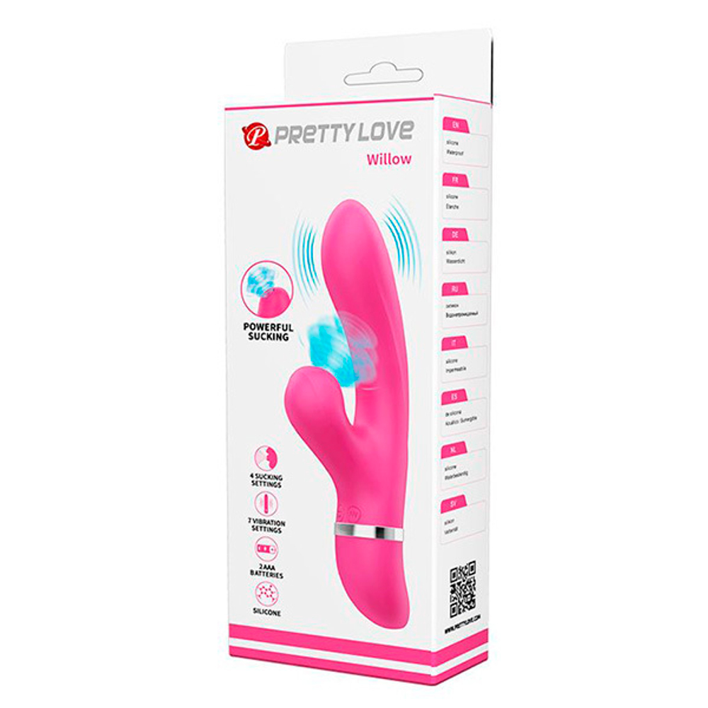 Розовый вибратор с вакуумной стимуляцией клитора 20,4см Pretty Love Willow BI-014916