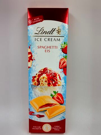 Lindt Ice Cream Белый шоколад SPAGHETTI EIS с клубнично-ванильной начинкой, 100 г (Германия)