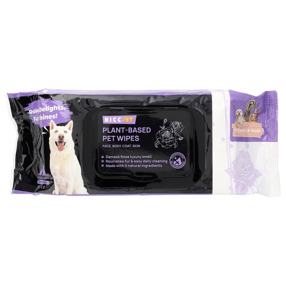 HICC Pet, салфетки для собак и кошек, на растительной основе, The Essence of Rose, 100 шт.