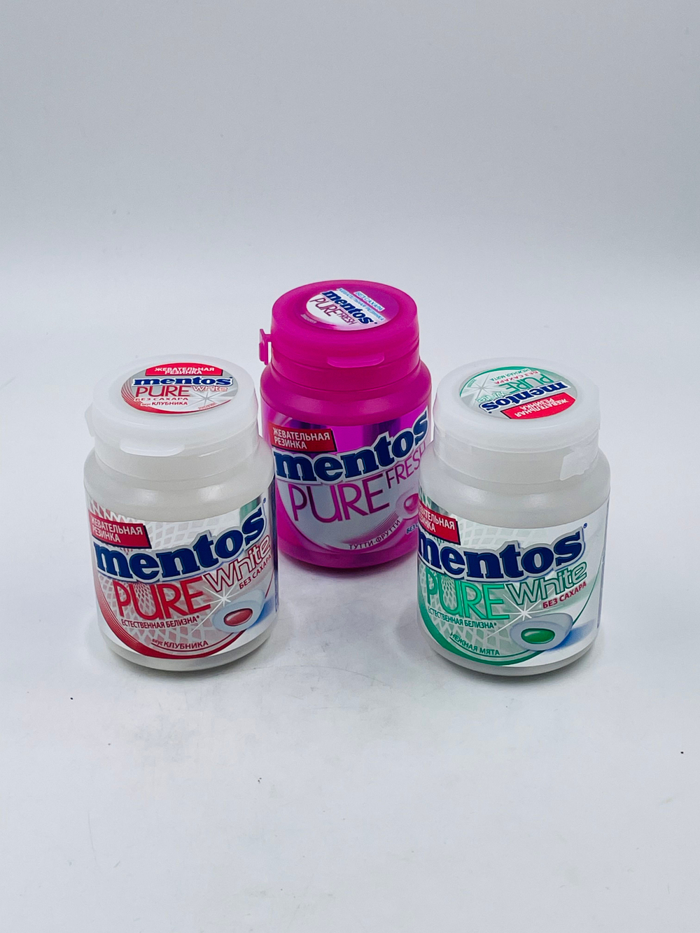 Mentos жевательные резинки без сахара Pure white/fresh, MIX 3 - Нежная мята, Клубника, Тутти-фрутти, 3 шт. по 54 г
